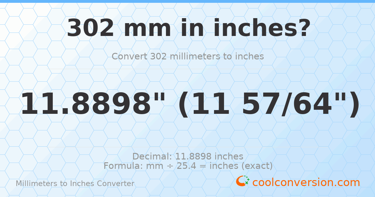 302 mm to inches — 11.8898"