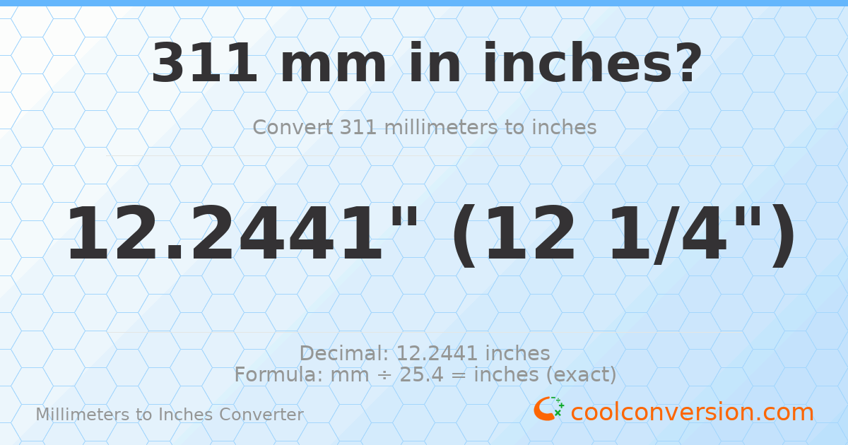 311 mm to inches — 12.2441"