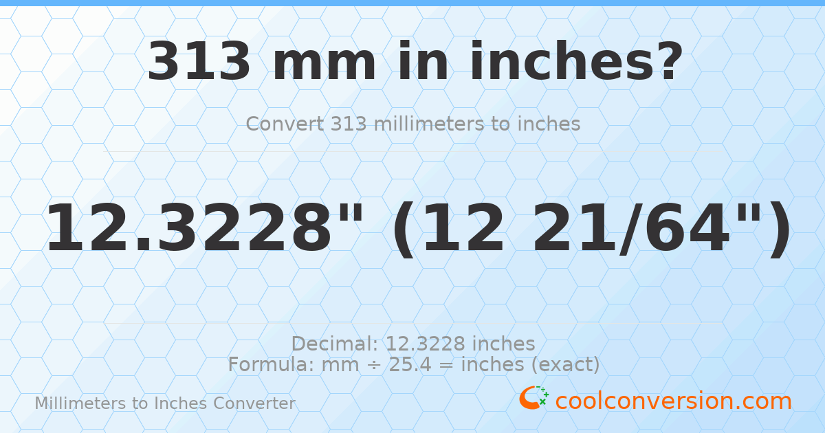 313 mm to inches — 12.3228"