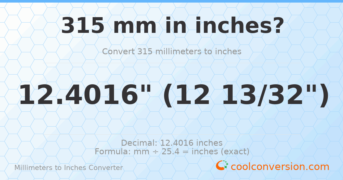 315 mm to inches — 12.4016"