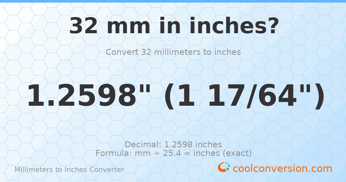 32 mm to inches — 1.2598"