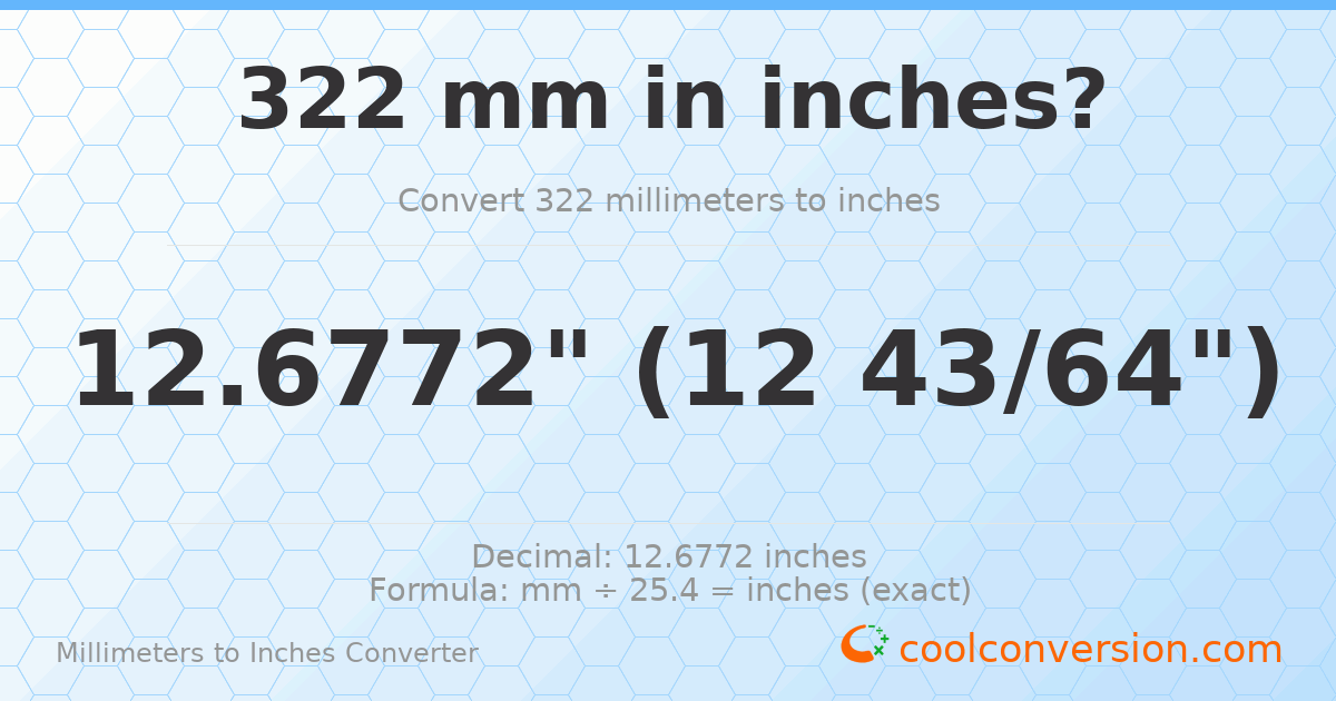 322 mm to inches — 12.6772"