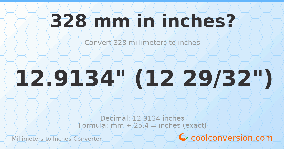 328 mm to inches — 12.9134"