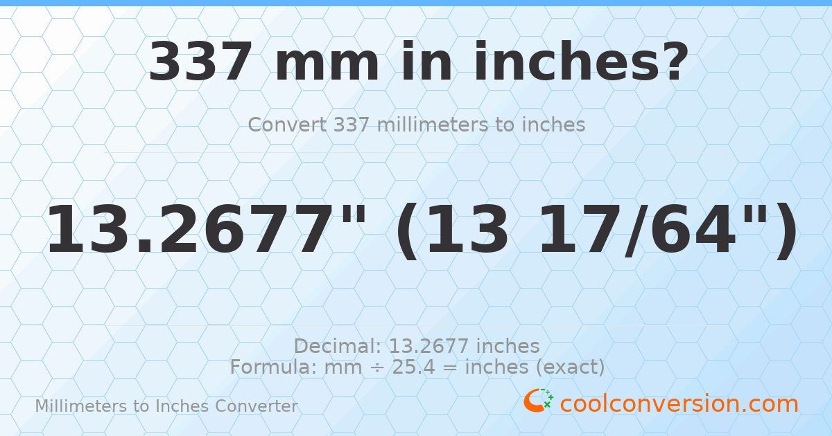 337 mm to inches — 13.2677"