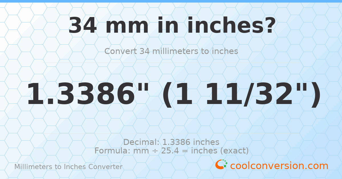 34 mm to inches — 1.3386"