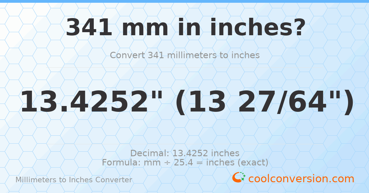 341 mm to inches — 13.4252"
