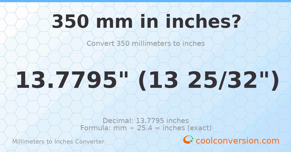 350 mm to inches — 13.7795"