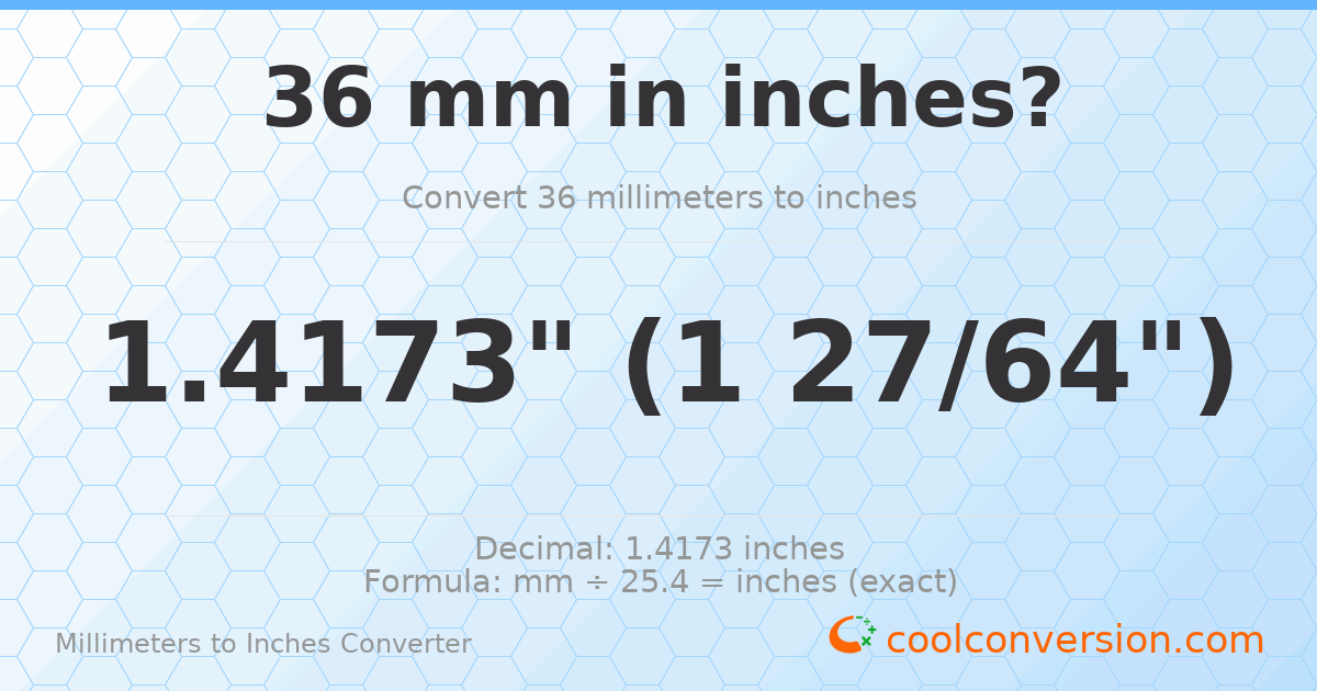 36 mm to inches — 1.4173"