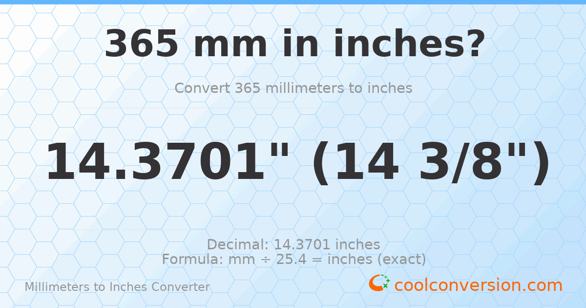 365 mm to inches — 14.3701"
