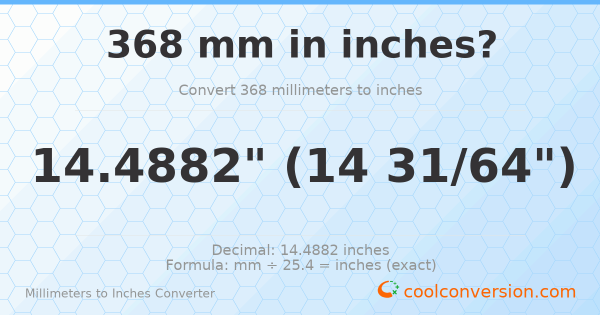 368 mm to inches — 14.4882"