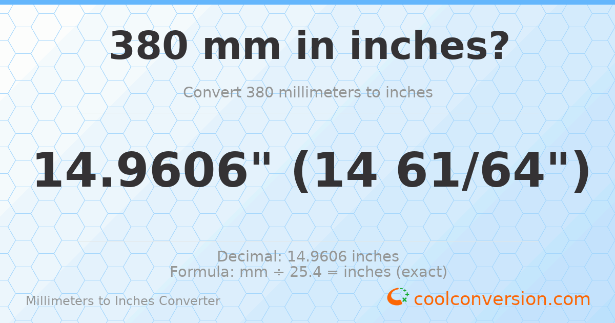 380 mm to inches — 14.9606"