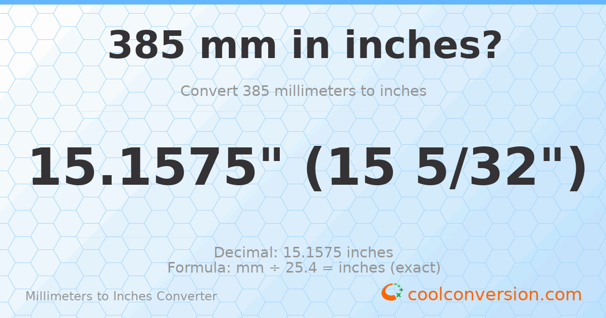 385 mm to inches — 15.1575"