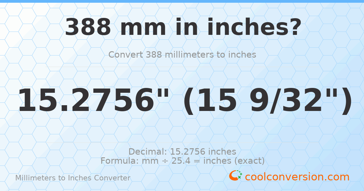 388 mm to inches — 15.2756"