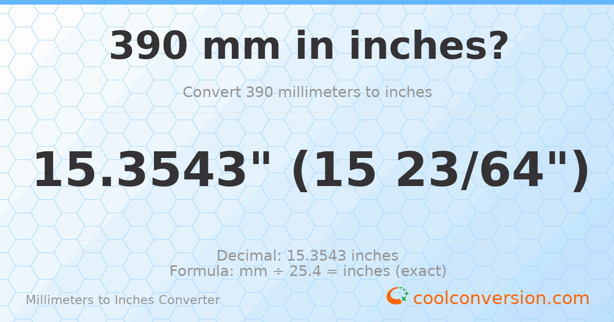 390 mm to inches — 15.3543"