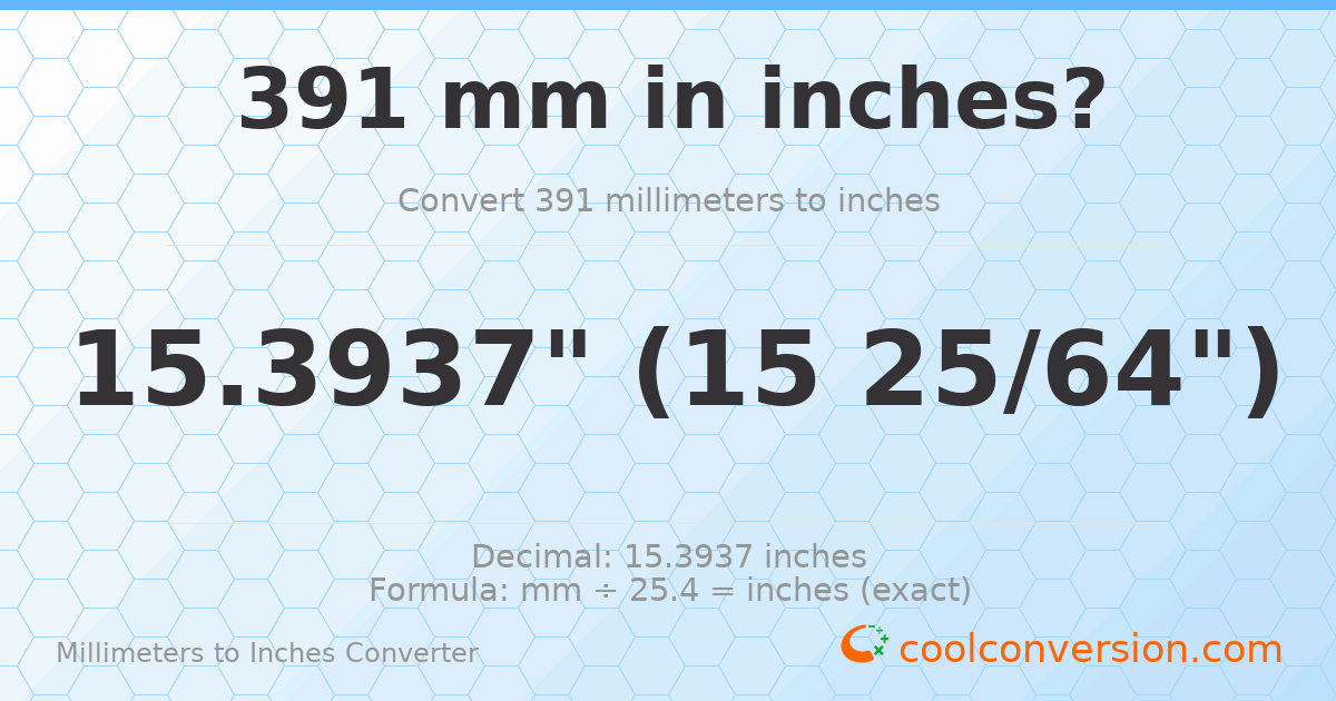 391 mm to inches — 15.3937"