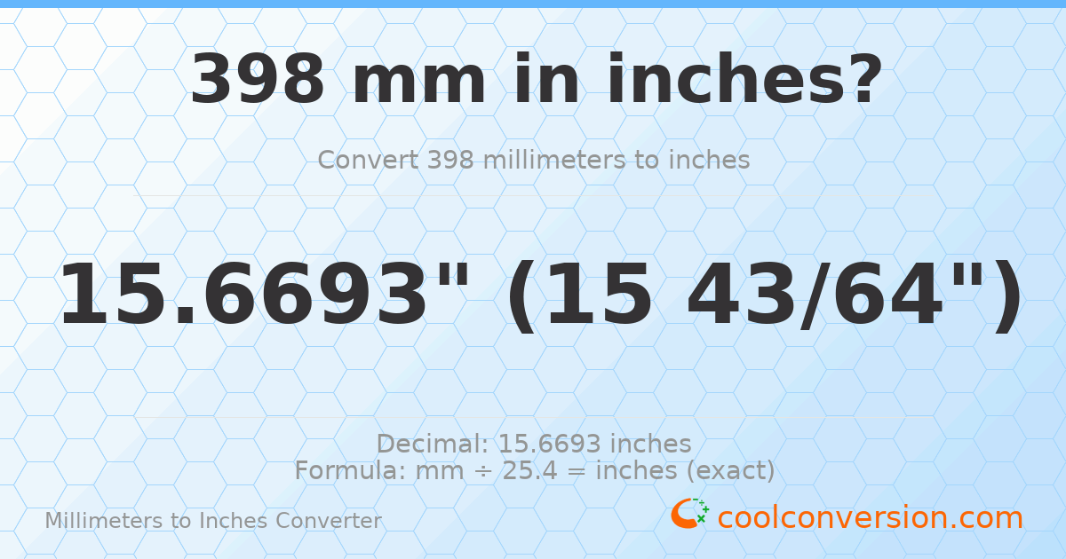 398 mm to inches — 15.6693"