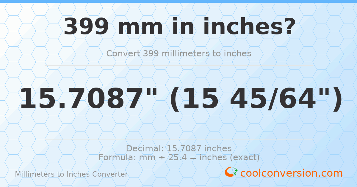 399 mm to inches — 15.7087"