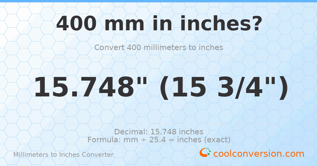 400 mm to inches — 15.748"
