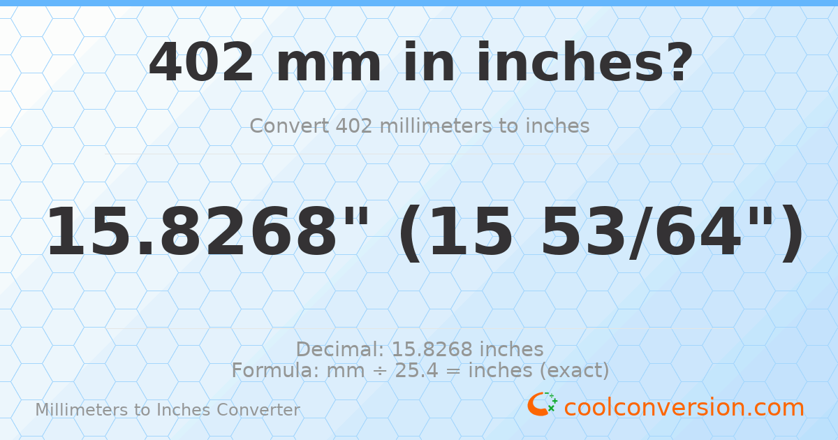 402 mm to inches — 15.8268"