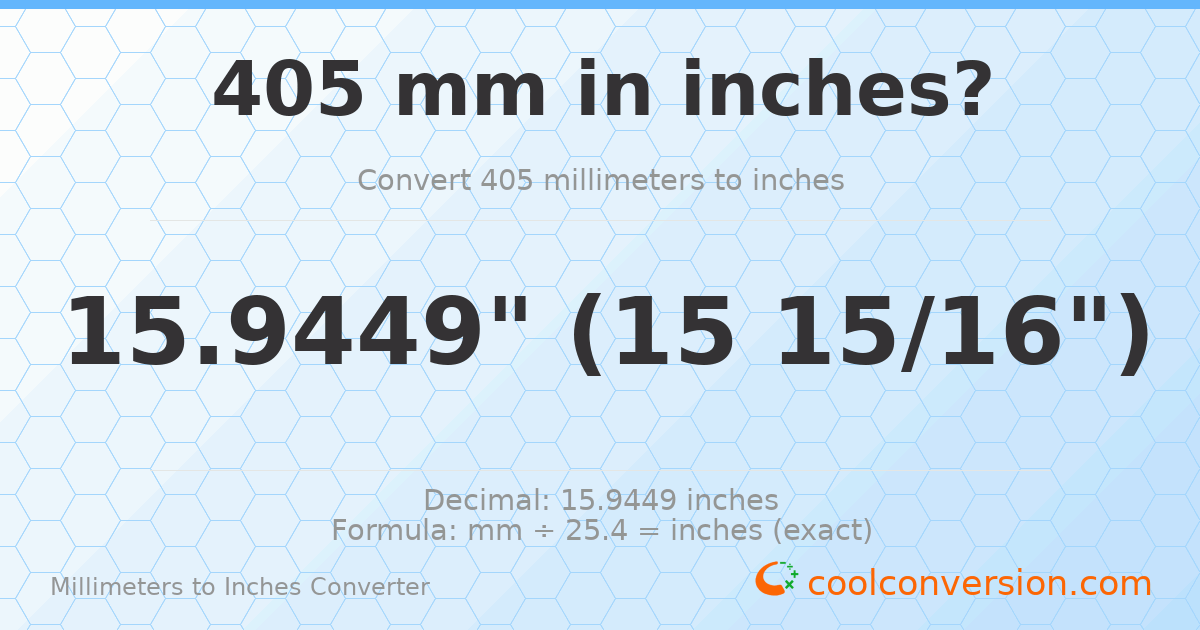 405 mm to inches — 15.9449"