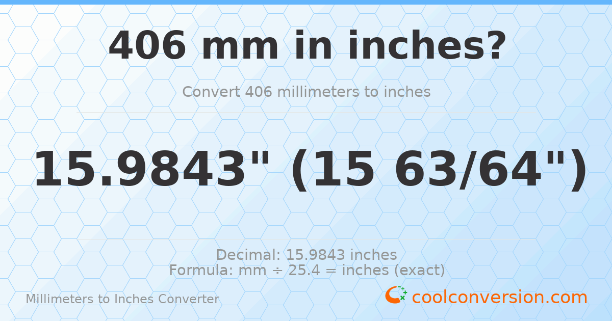 406 mm to inches — 15.9843"