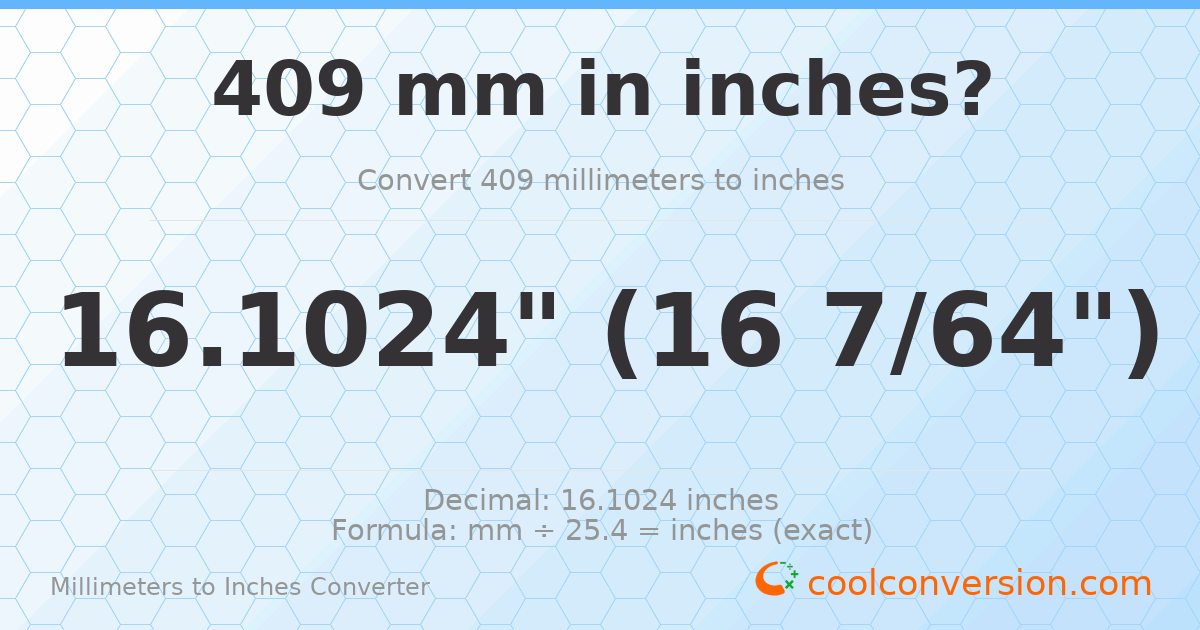 409 mm to inches — 16.1024"