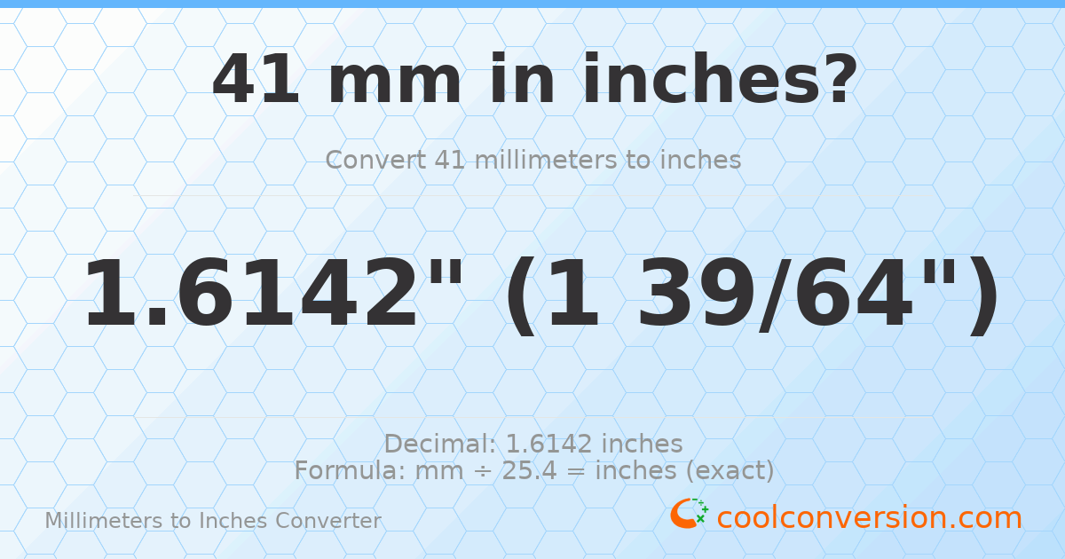 41 mm to inches — 1.6142"