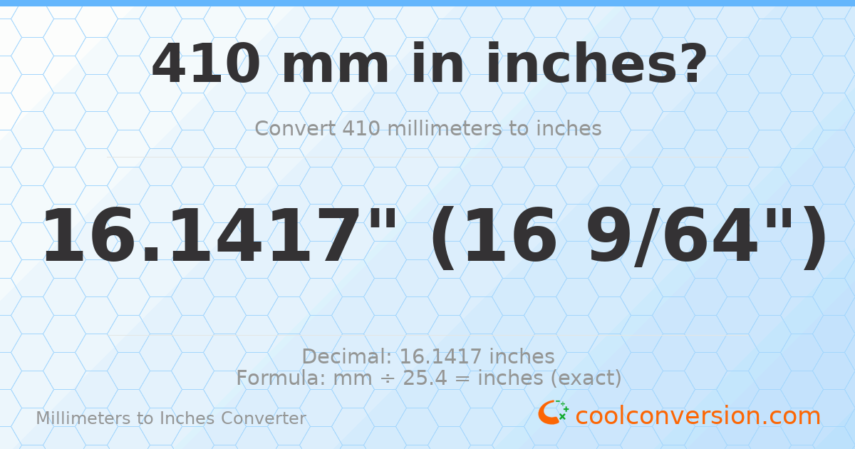 410 mm to inches — 16.1417"