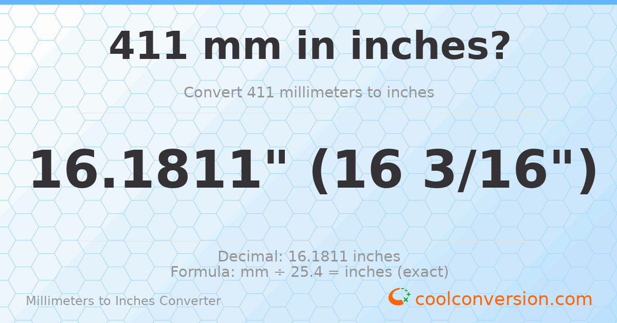 411 mm to inches — 16.1811"