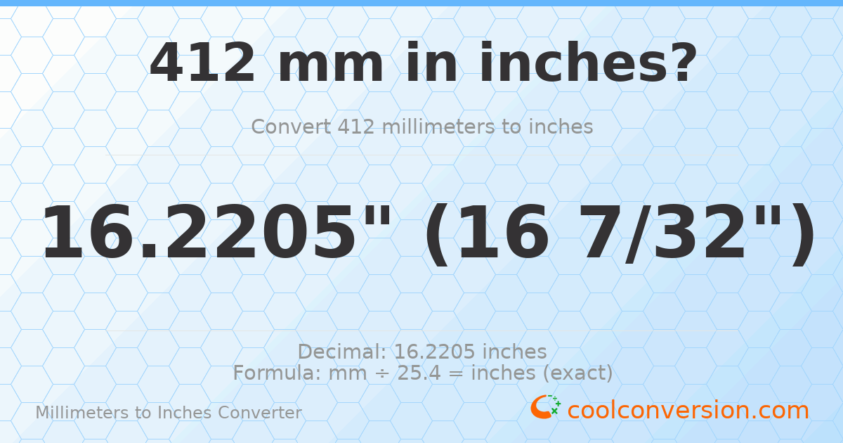 412 mm to inches — 16.2205"