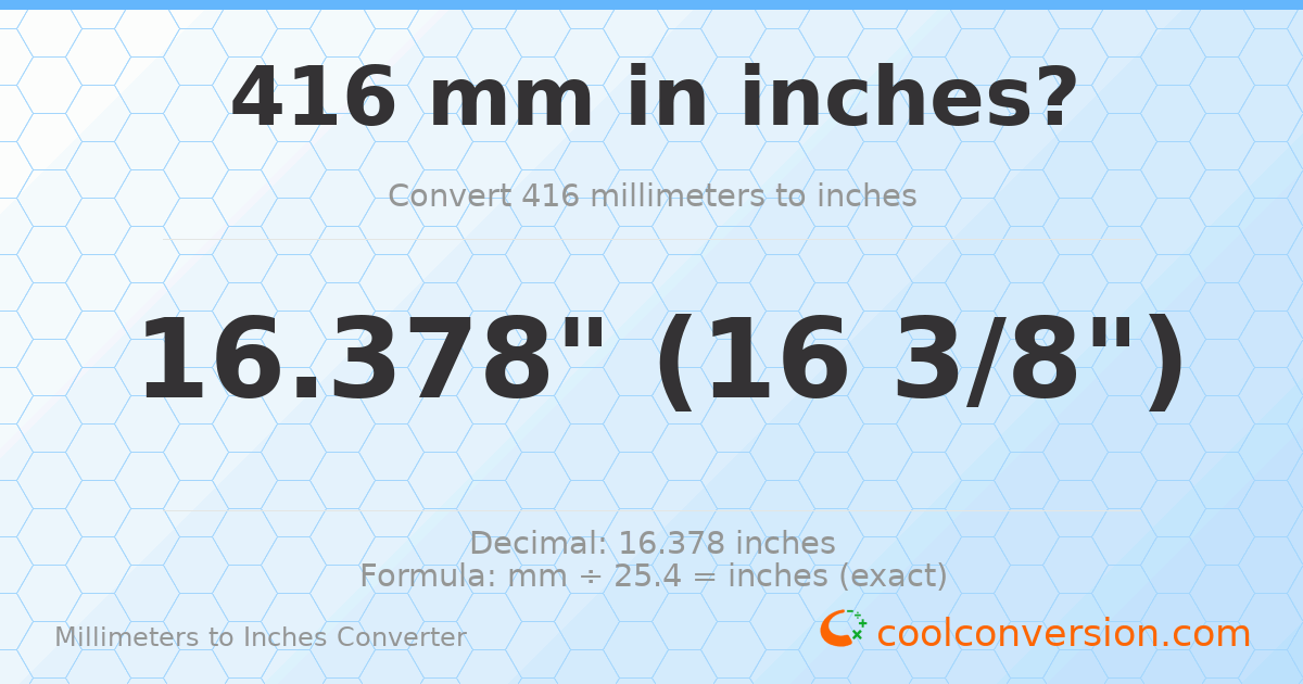 416 mm to inches — 16.378"