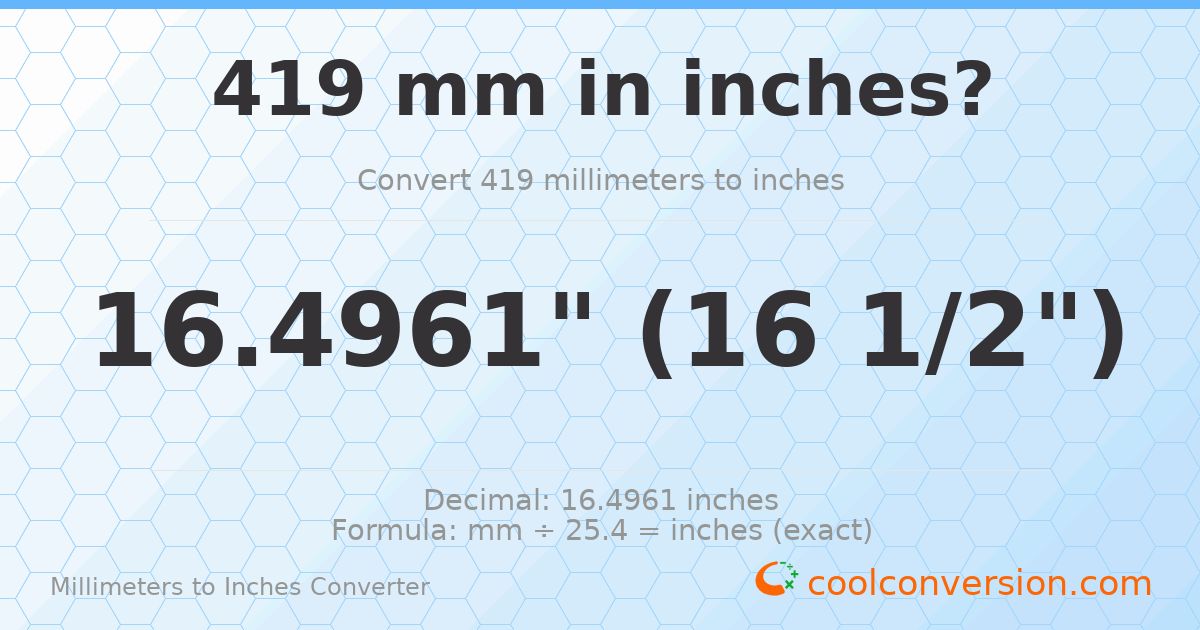 419 mm to inches — 16.4961"