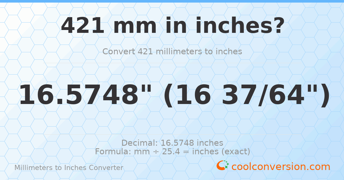 421 mm to inches — 16.5748"