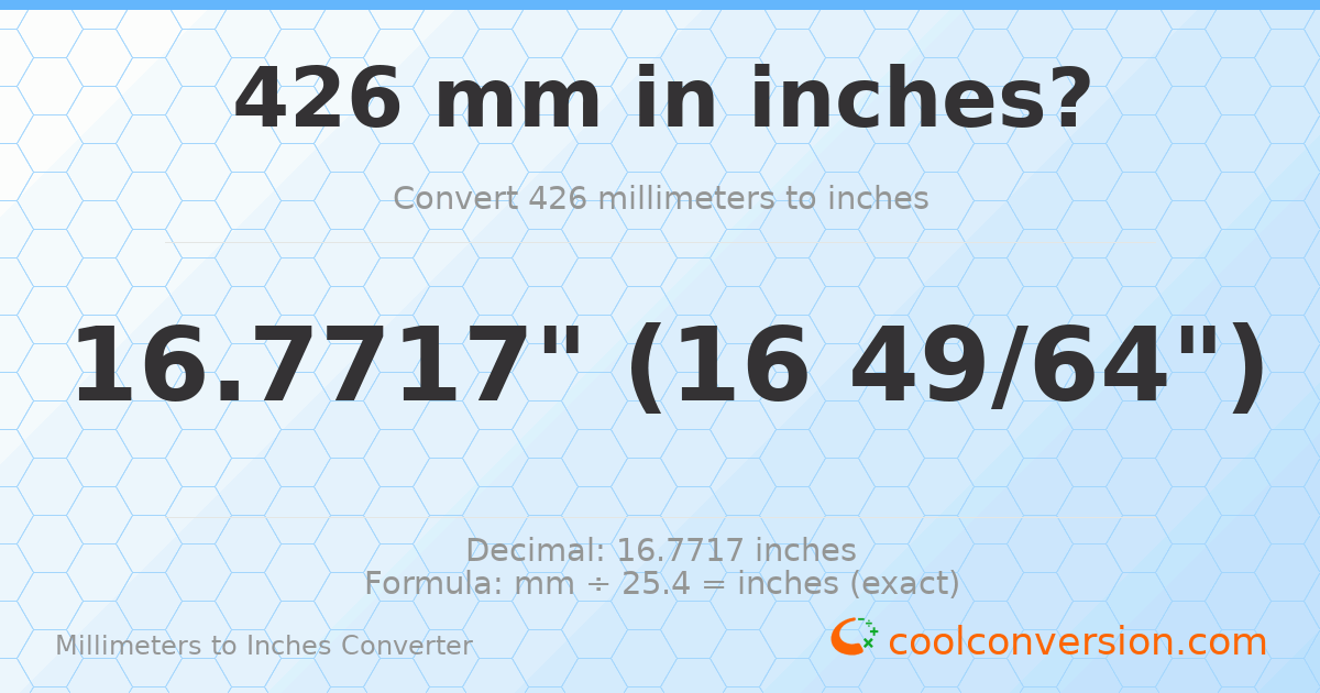 426 mm to inches — 16.7717"