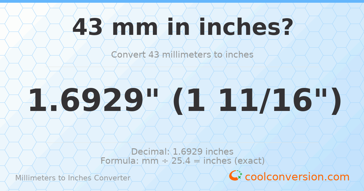 43 mm to inches — 1.6929"