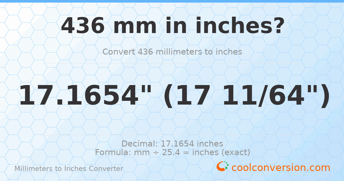 436 mm to inches — 17.1654"
