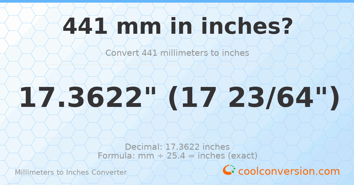 441 mm to inches — 17.3622"