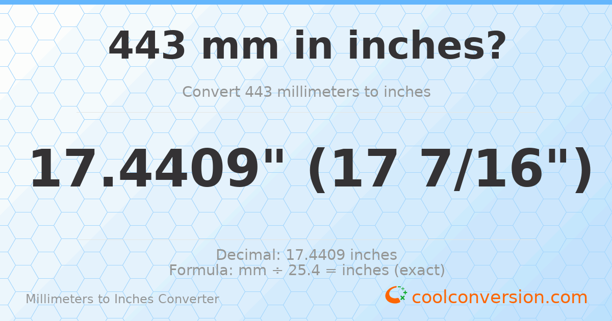 443 mm to inches — 17.4409"