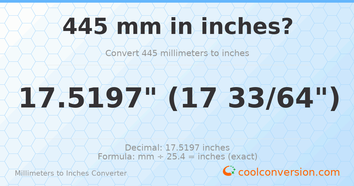445 mm to inches — 17.5197"