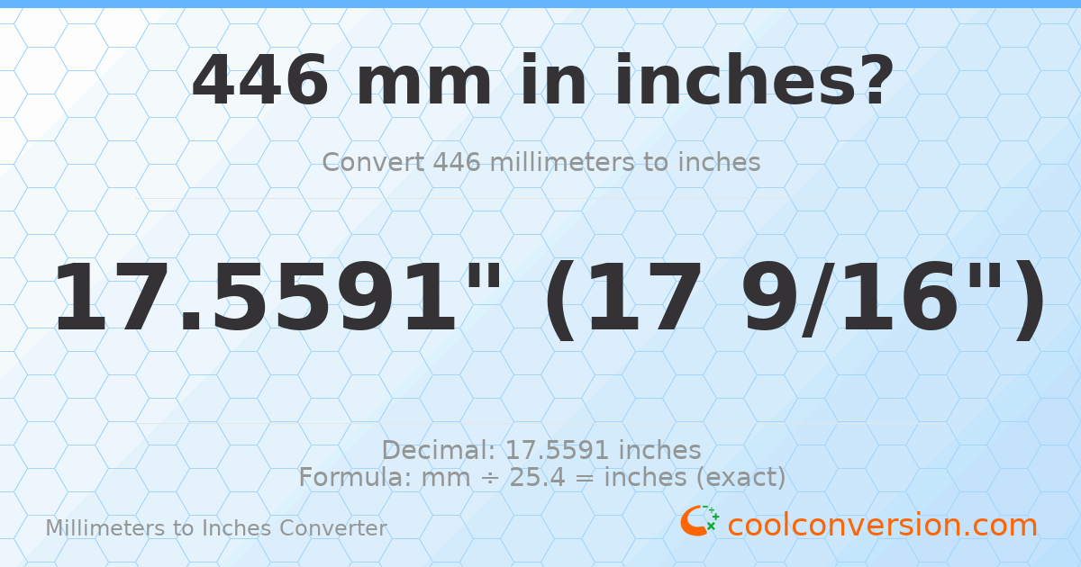 446 mm to inches — 17.5591"