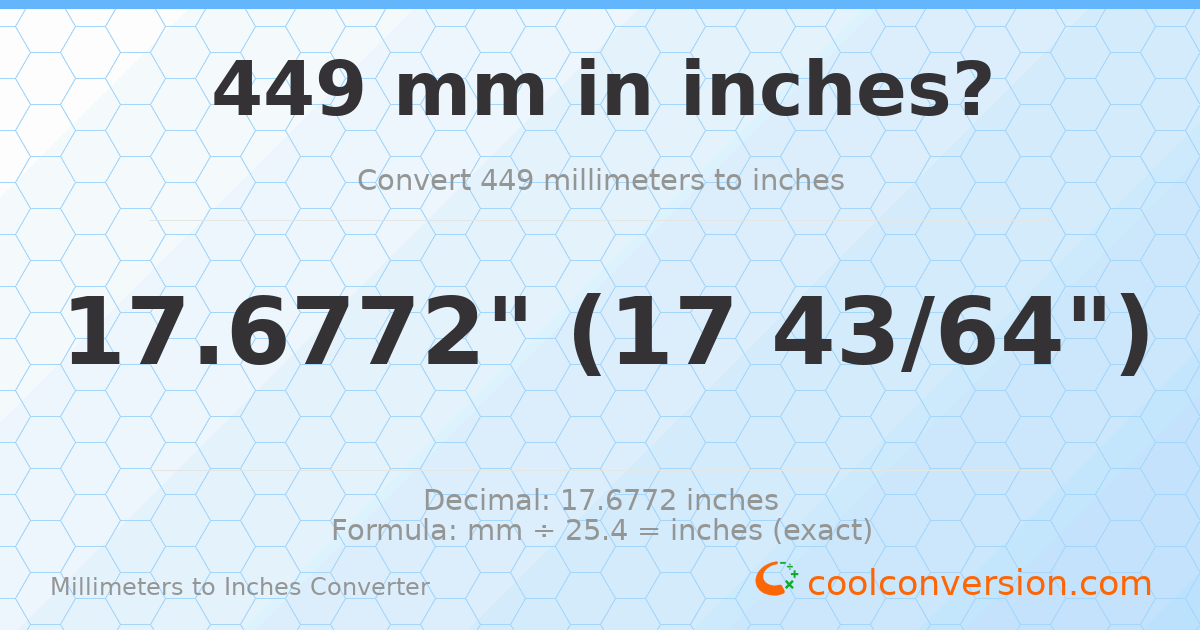449 mm to inches — 17.6772"