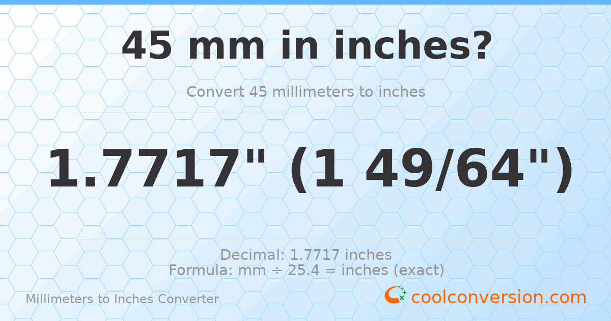45 mm to inches — 1.7717"