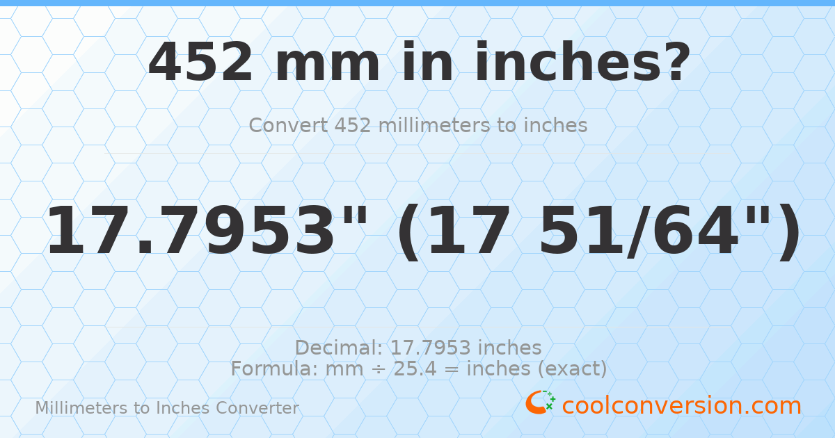 452 mm to inches — 17.7953"