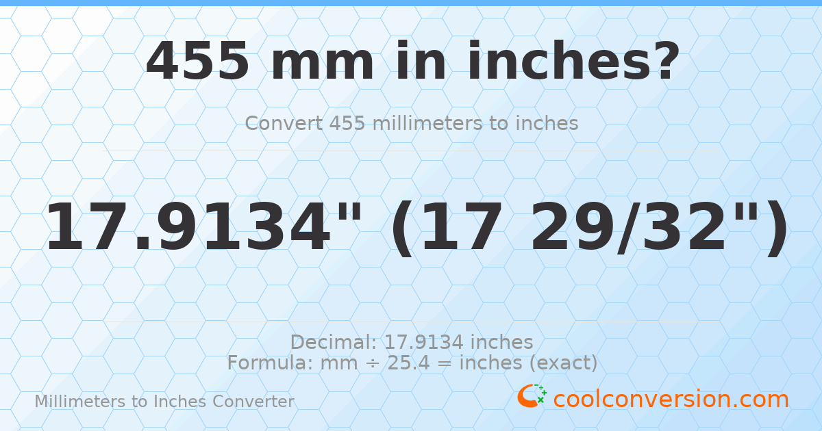 455 mm to inches — 17.9134"