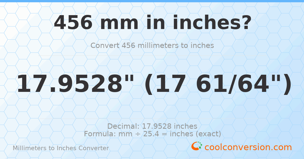 456 mm to inches — 17.9528"