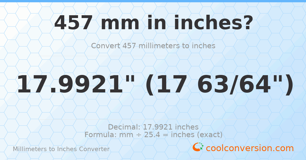 457 mm to inches — 17.9921"