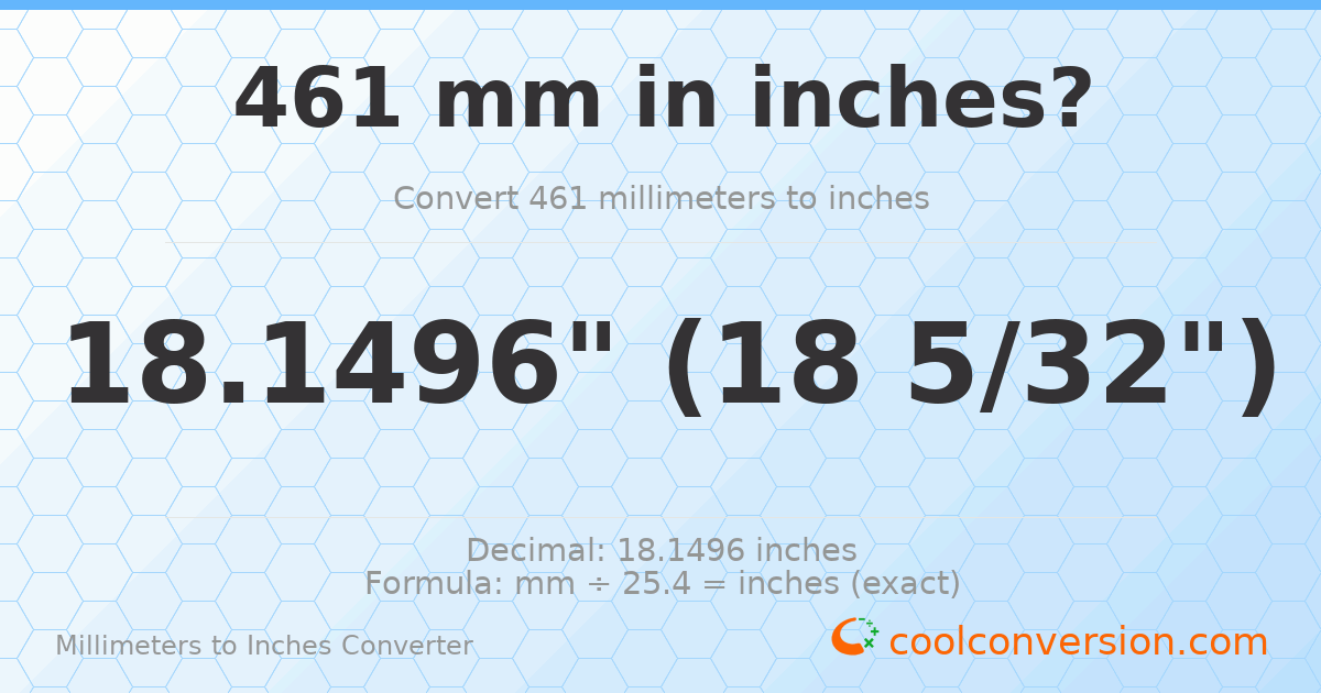 461 mm to inches — 18.1496"