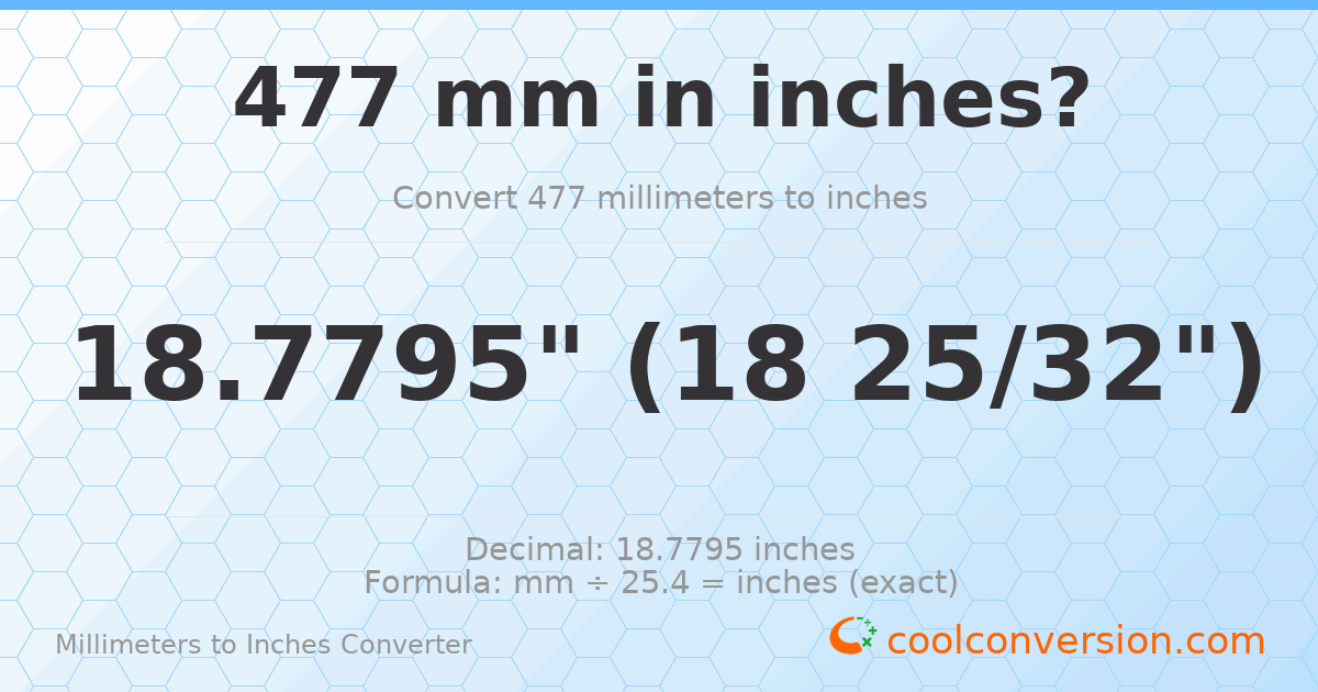 477 mm to inches — 18.7795"