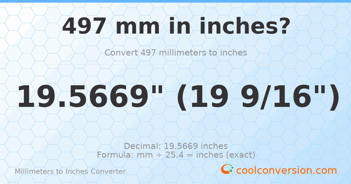 497 mm to inches — 19.5669"