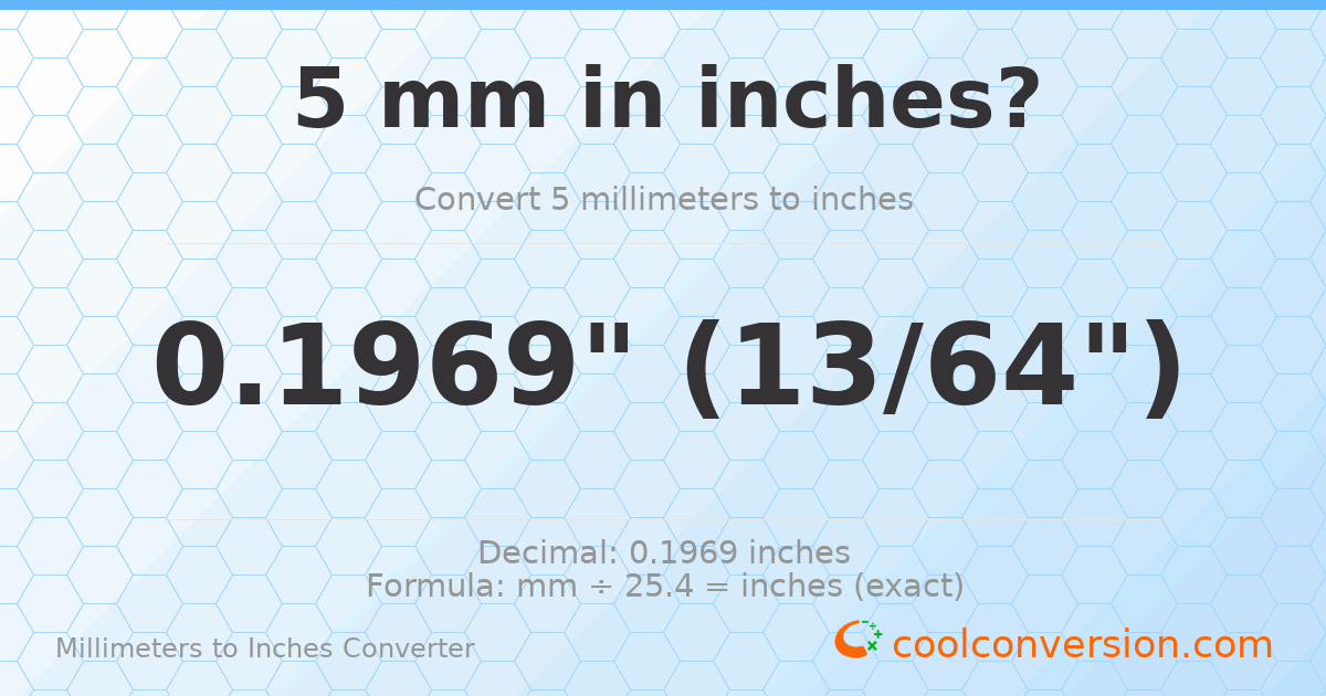 5 mm to inches — 0.1969"